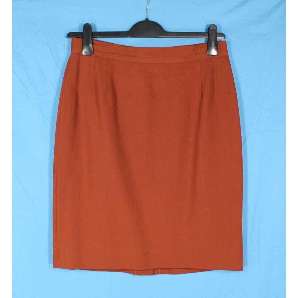 VTG ESCADA Cognac Brown NEW WOOL Zip/Button DARTED Straight/Pencil Skirt Sz 44